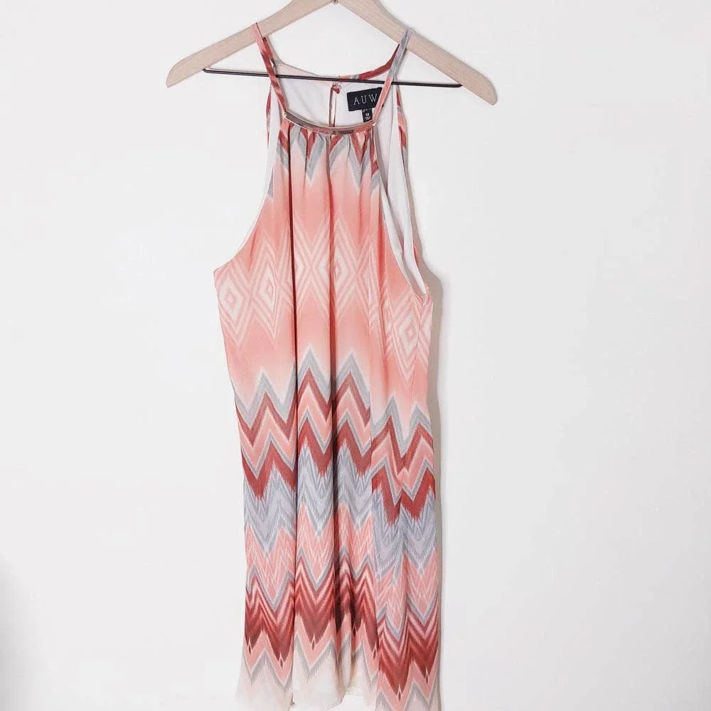 AUW Sleeveless Pink Chevron Dress Gold Accent 16 Plus